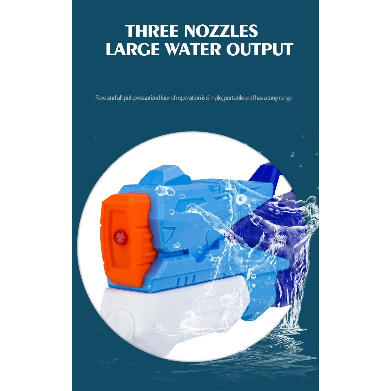 Pistol cu Apa pentru Copii, Rezervor, Pentru Piscina/Plaja, 6ani+, 3 duze, Albastru, 770ML