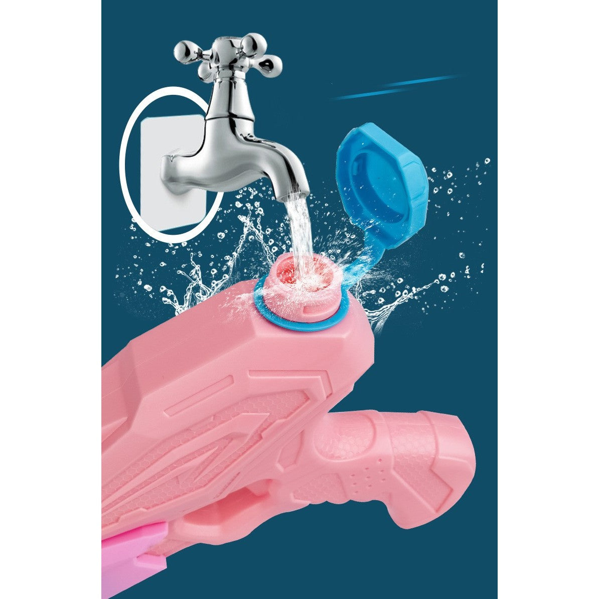 Pistol cu Apa pentru Copii, Rezervor, Pentru Piscina/Plaja, 6ani+, 3 duze, Roz, 770ML