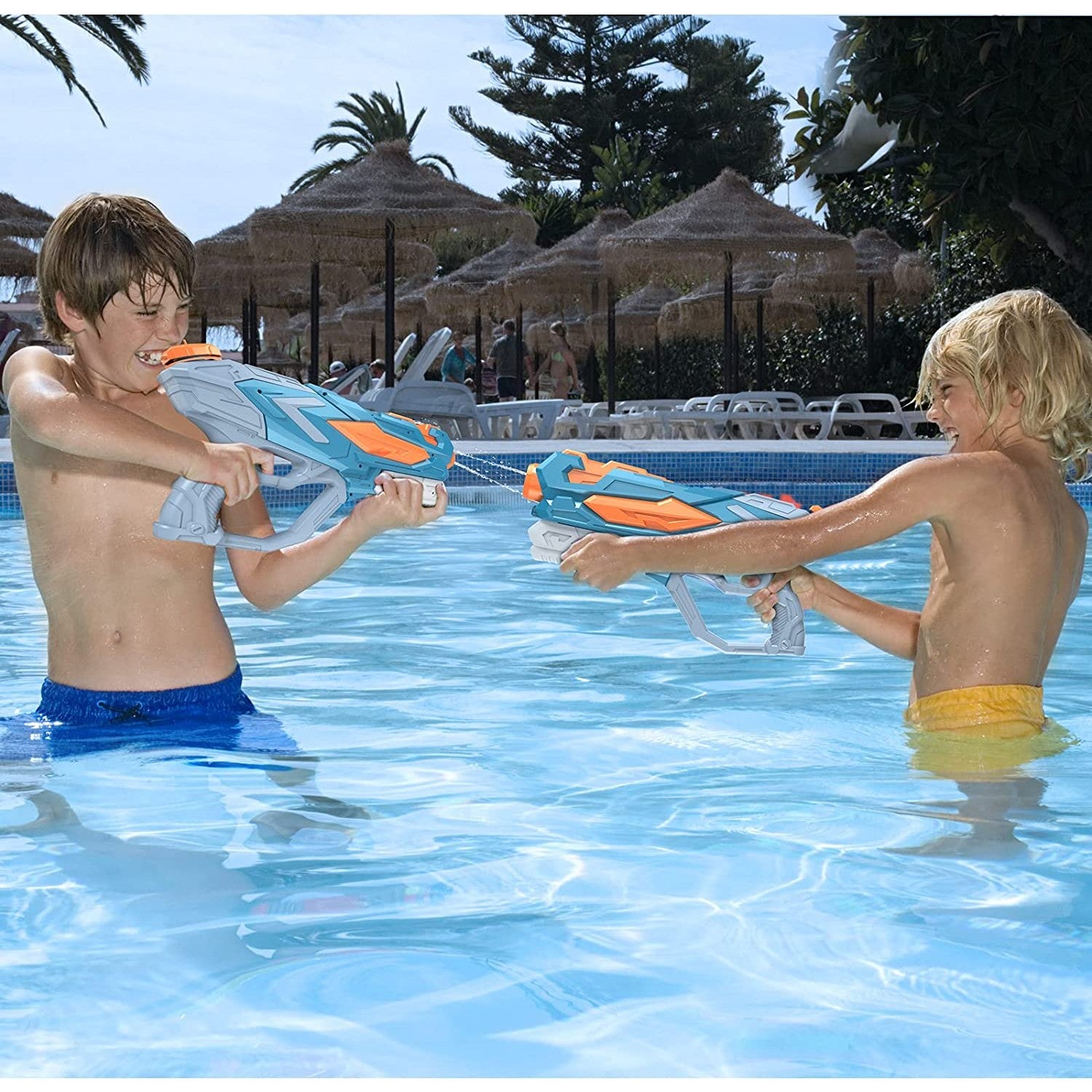 Pistol cu Apa pentru Copii, Rezervor, Pentru Piscina/Plaja, 6ani+, Albastru, 4 duze, 900ML