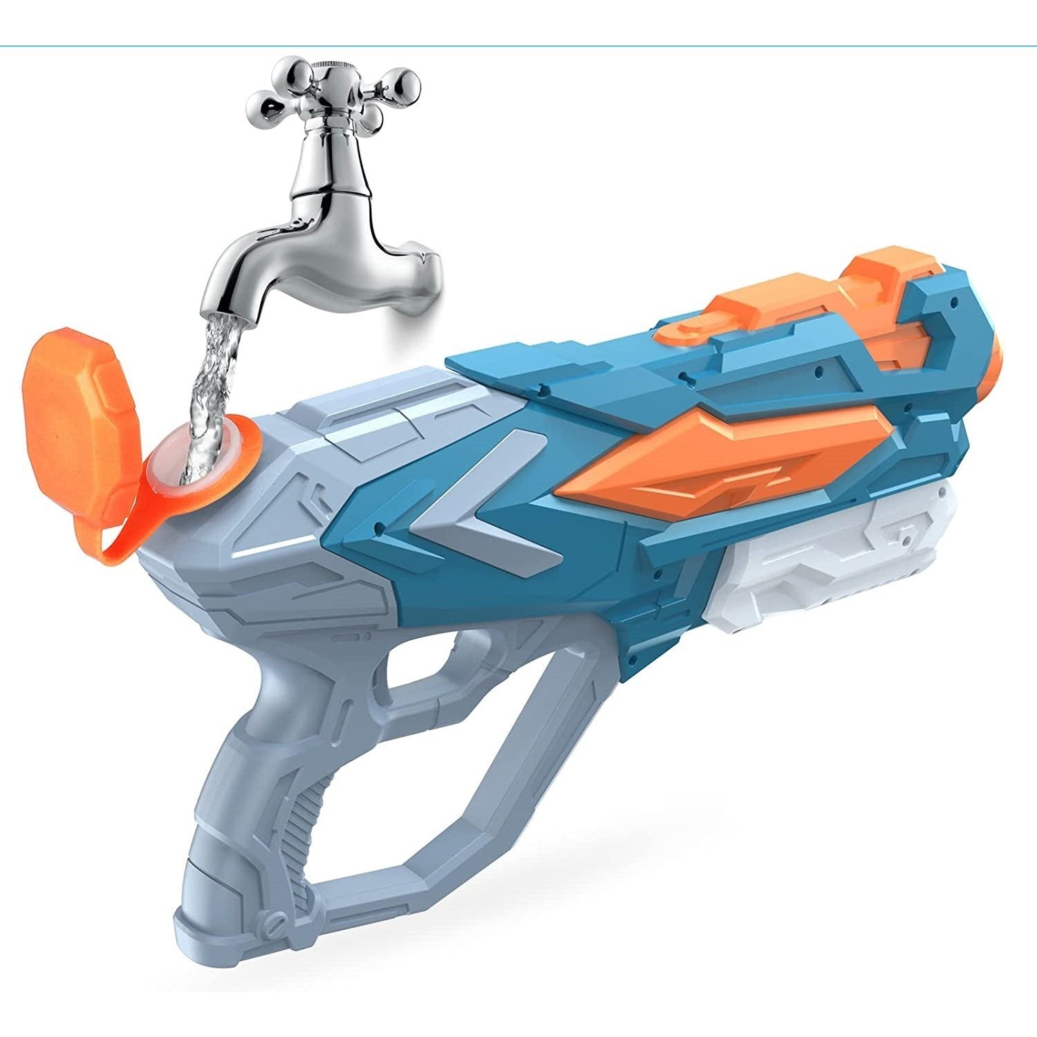 Pistol cu Apa pentru Copii, Rezervor, Pentru Piscina/Plaja, 6ani+, Albastru, 4 duze, 900ML