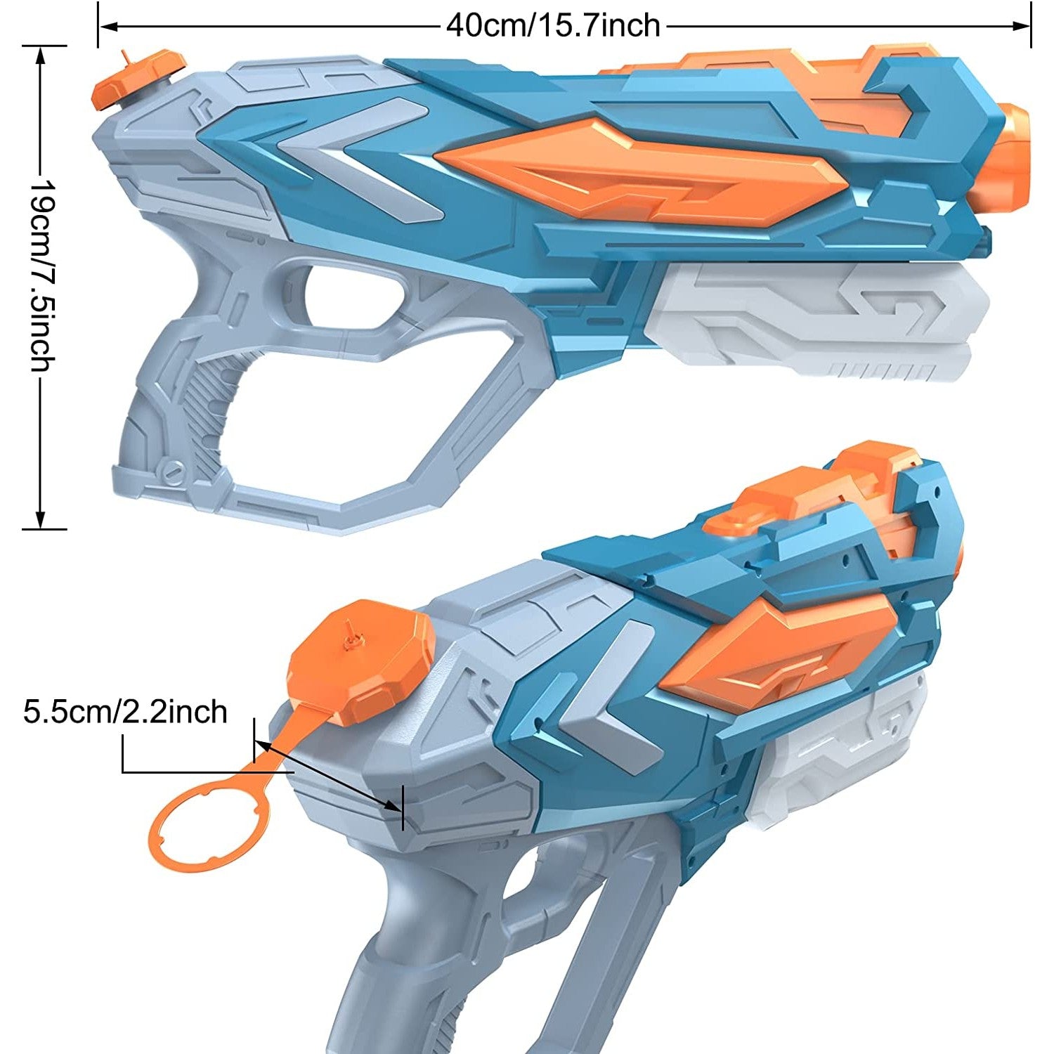 Pistol cu Apa pentru Copii, Rezervor, Pentru Piscina/Plaja, 6ani+, Albastru, 4 duze, 900ML
