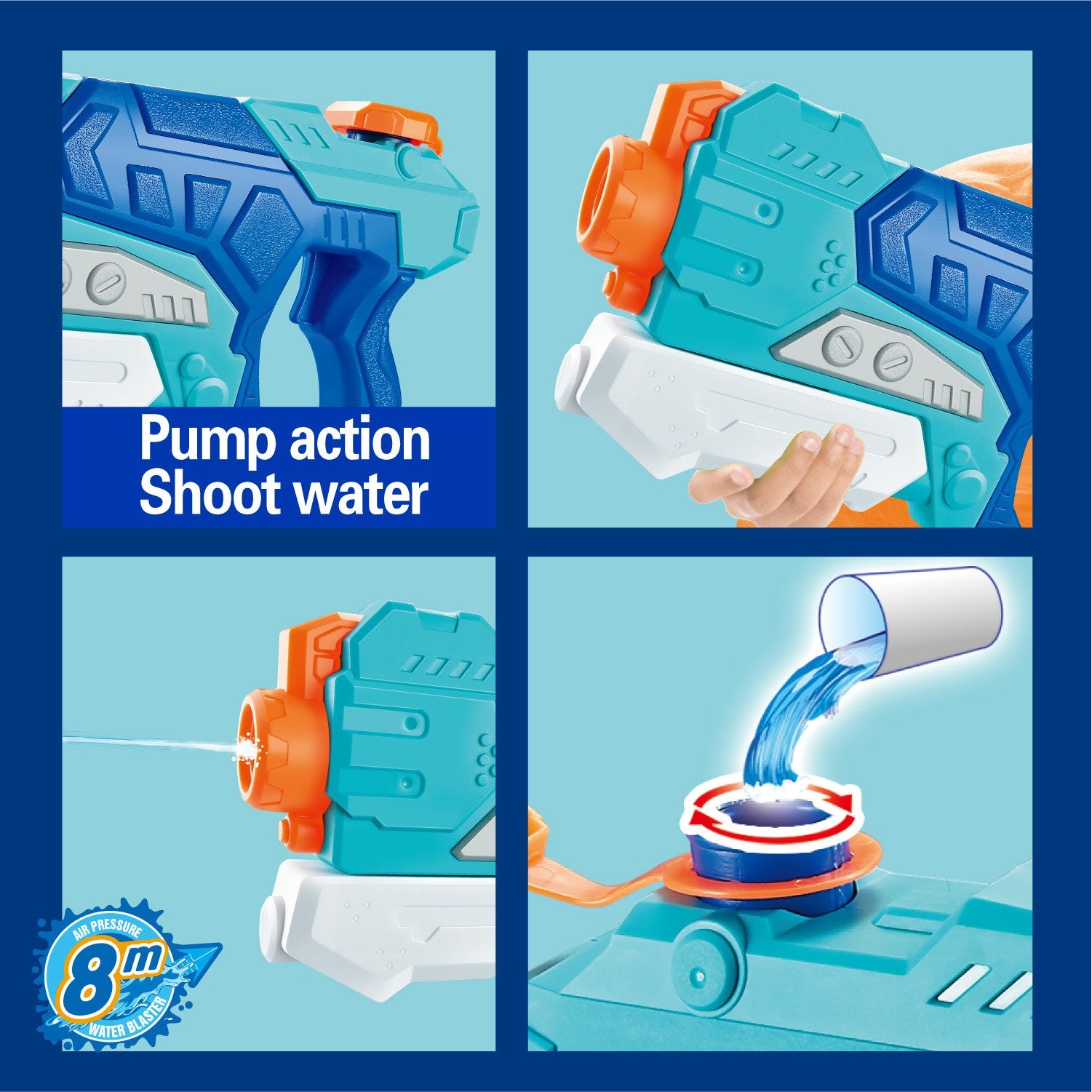 Pistol cu Apa pentru Copii, Rezervor, Pentru Piscina/Plaja, 6ani+, Albastru, 500ML