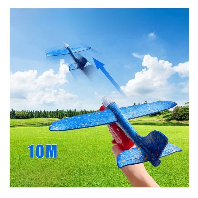 Pistol cu Lansator de Avion, din Polistiren+Plastic, +3 Ani, Avion 38 cm, Lansare 10 m, Albastru/Rosu