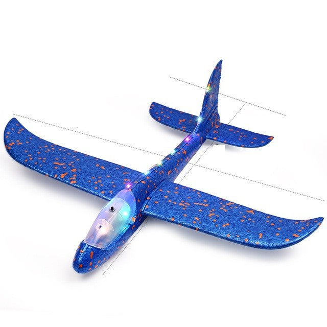 Pistol cu Lansator de Avion, din Polistiren+Plastic, +3 Ani, Avion 38 cm, Lansare 10 m, cu Lumini si Roti, Rosu/Albastru