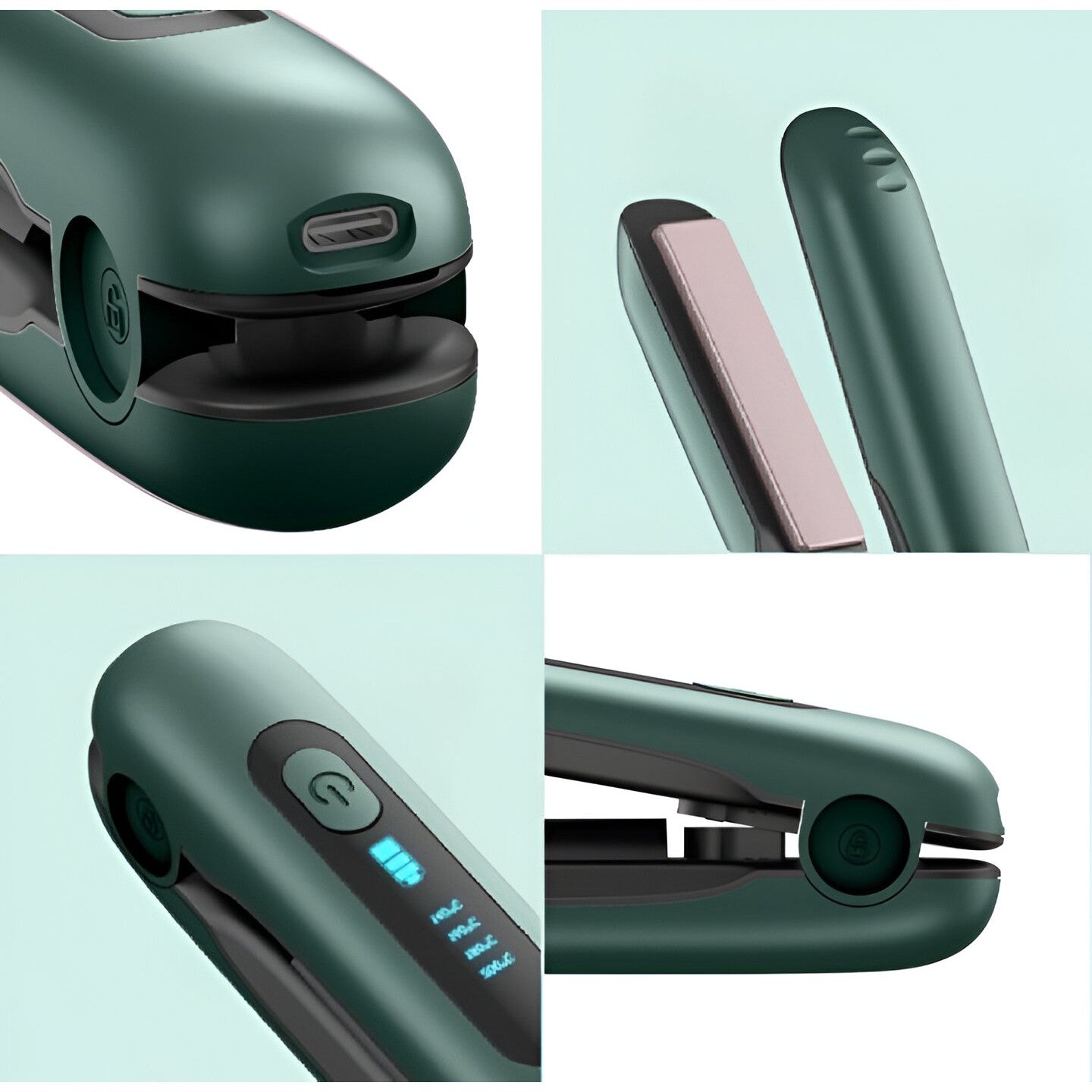 Placa de Par fara Fir, Adaptor Tip C, 4 Trepte de Temperatura, Tensiune 5V, Capacitate Baterie 5000 mAh, Indreptat, Ondulat, 23.5x3.3x4.5 cm, Verde