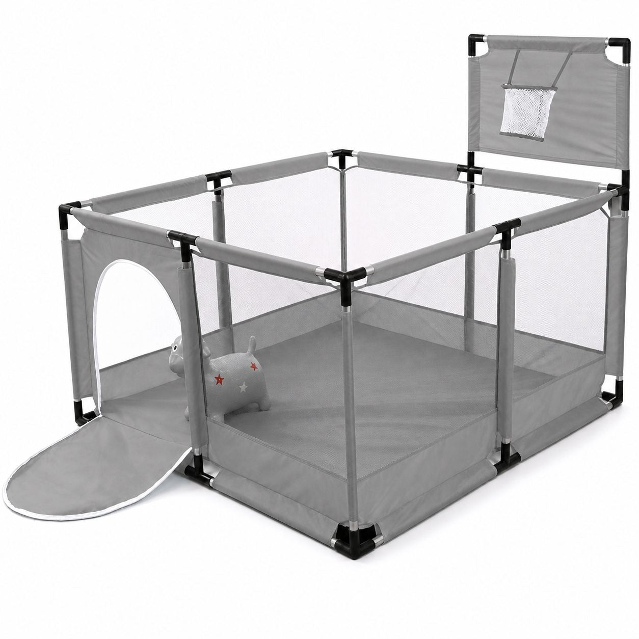Tarc de Joaca pentru Copii DNT-106, Model Spatiu Basketball, 126 x 126 x 65 cm, Structura de Protectie pentru Interior, ABS si Poliester rezistent, Gri