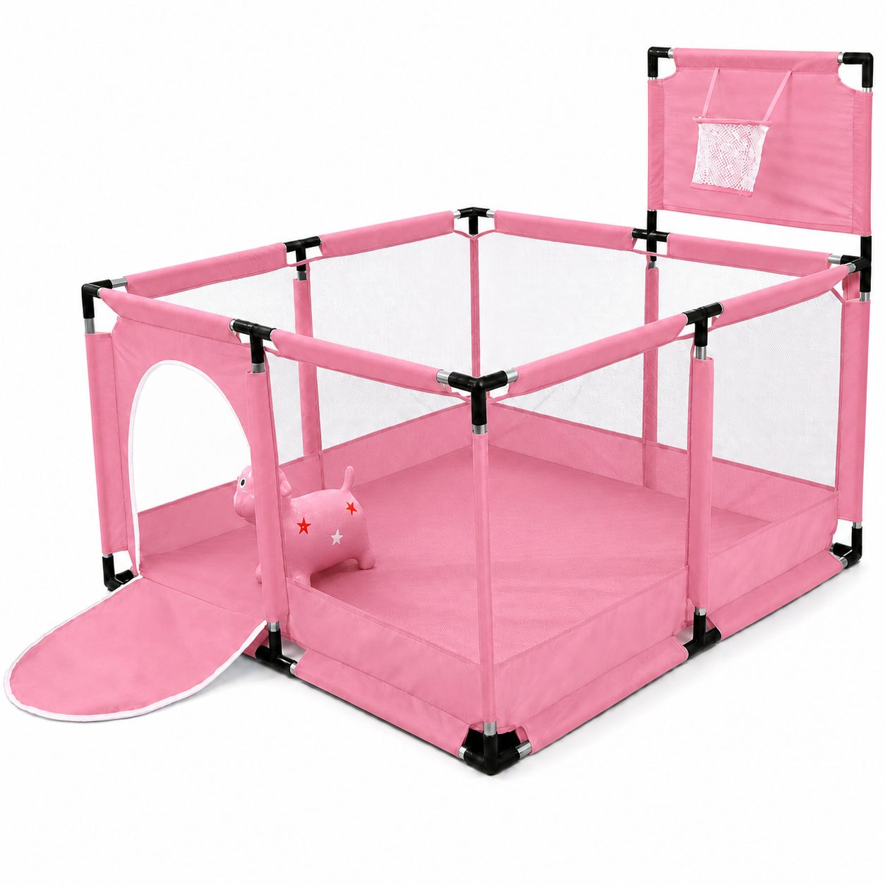 Tarc de Joaca pentru Copii DNT-106, Model Spatiu Basketball, 126 x 126 x 65 cm, Structura de Protectie pentru Interior, ABS si Poliester rezistent, Roz
