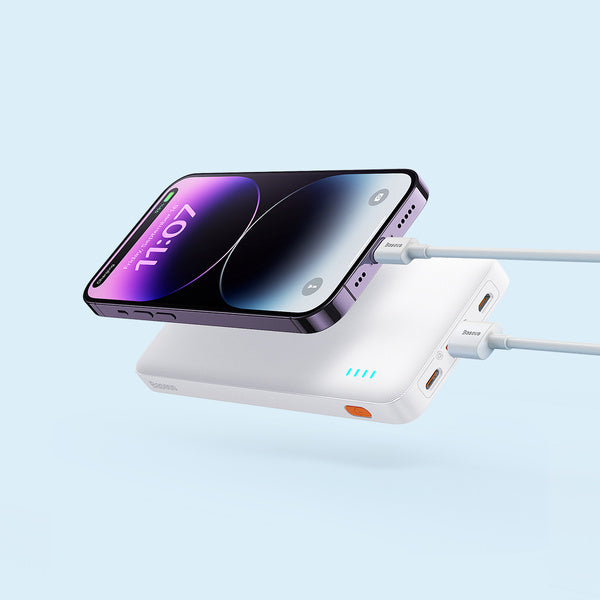 POWER BANK Baseus Airpow, 10000mAh, 20W, 1 x USB; 1 x USB Type-C input/output, total 3A, include cablu USB la USB Type-C de 30cm, alb, "PPQD090002" - 6932172626891