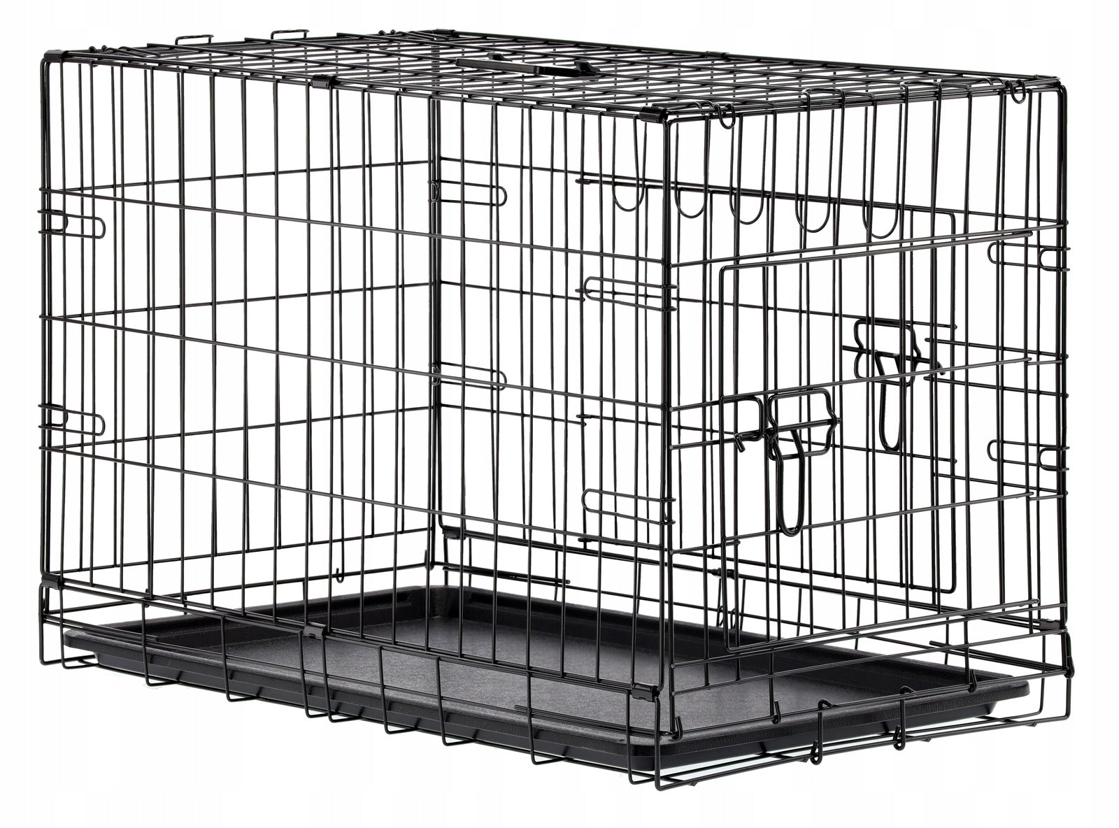 Cusca metalica pentru caine L, pliabila, cu tava detasabila si maner, 76x45x51 cm, negru