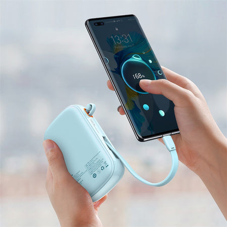 POWER BANK Baseus Qpow2 Digital Display, 20000mAh, 22.5W, 2 x USB Type-C output/input, 1 x Lightning, 1 x USB, include cablu USB la USB Type-C 30cm, albastru "PPQD030103" - 6932172618179
