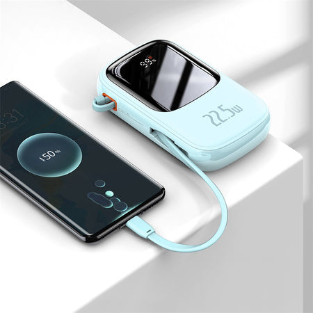 POWER BANK Baseus Qpow2 Digital Display, 20000mAh, 22.5W, 2 x USB Type-C output/input, 1 x Lightning, 1 x USB, include cablu USB la USB Type-C 30cm, albastru "PPQD030103" - 6932172618179