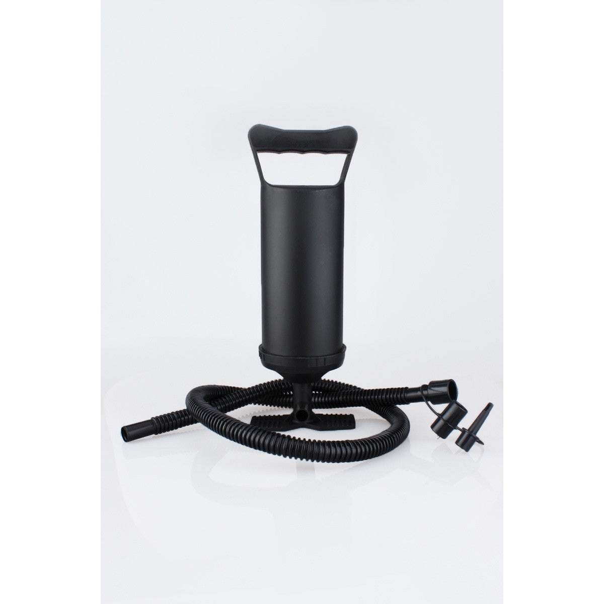 Pompa manuala pentru umflat obiecte gonflabile, colace, saltele, cu 3 adaptori pentru interconectare si furtun, negru