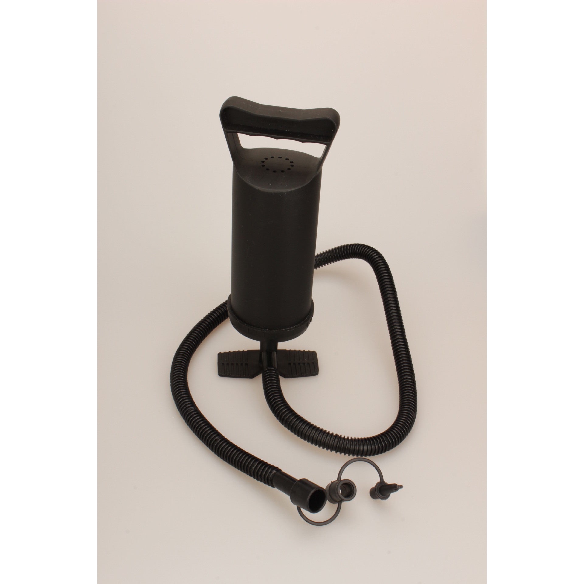 Pompa manuala pentru umflat obiecte gonflabile, colace, saltele, cu 3 adaptori pentru interconectare si furtun, negru