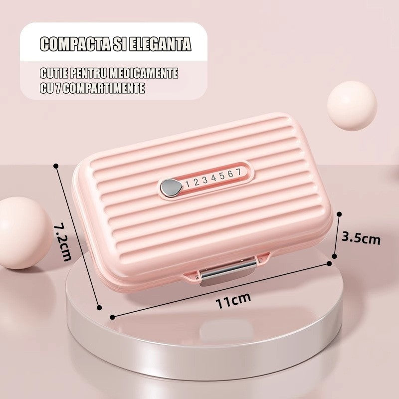 Cutie Medicamente, Roz, 7 Compartimente, Portabila si Compacta, 11x7.2x3.5 cm, Ideala pentru Uzul Cotidian