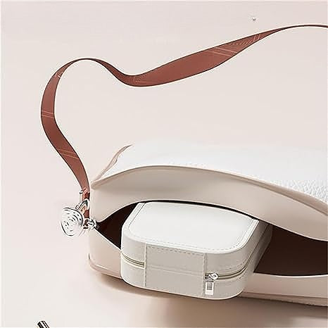 Portfard, Geanta Cosmetice, cu Oglinda LED, 3 Moduri de Lumina, Incarcare USB, Baterie 1200 mAh, pentru Organizarea Cosmeticelor, 4 Compartimente, Imitatie Piele, Alb, 16.5x11.5x6 cm