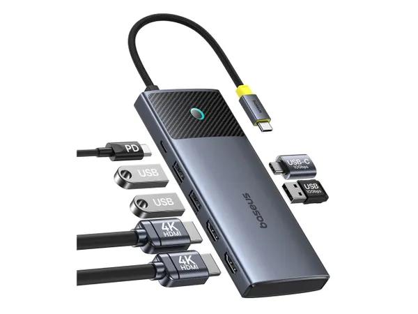 DOCKING Station Baseus Metal Gleam Series II 7-in-1, conec PC USB-C, USB 3.0x3, USB Type-Cx1, USB-Type-Cx1 PD 100W, HDMIx2/4K/60Hz,LED, gri "B00061806813-00" - 6932172657659