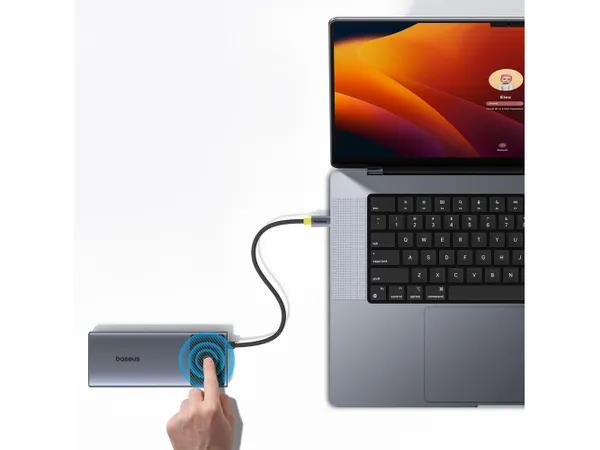 DOCKING Station Baseus Metal Gleam Series II 7-in-1, conec PC USB-C, USB 3.0x3, USB Type-Cx1, USB-Type-Cx1 PD 100W, HDMIx2/4K/60Hz,LED, gri "B00061806813-00" - 6932172657659