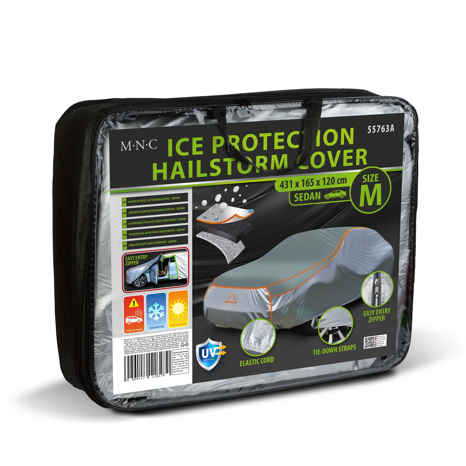 Prelată auto impermeabilă anti-grindină pentru sedan, mărimea M, 431 x 165 x 120 cm