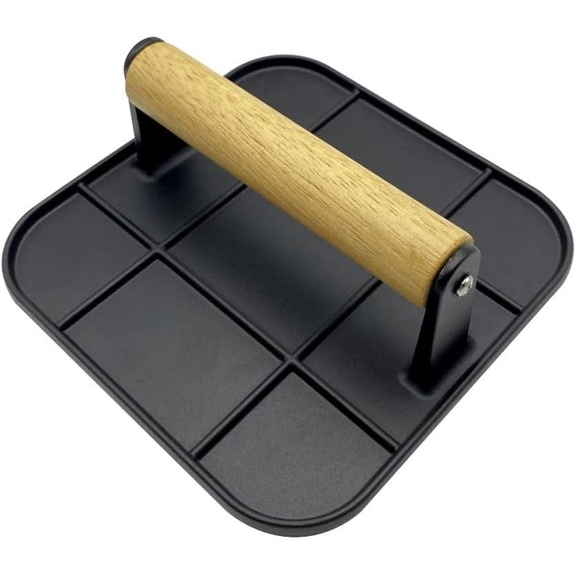 Presa Manuala pentru Carne, din Aliaj de Aluminiu, Maner din Lemn, Presa pentru Burgeri, Usor de Curatat si Folosit, Patrata, 16x16x6 cm, Neagra