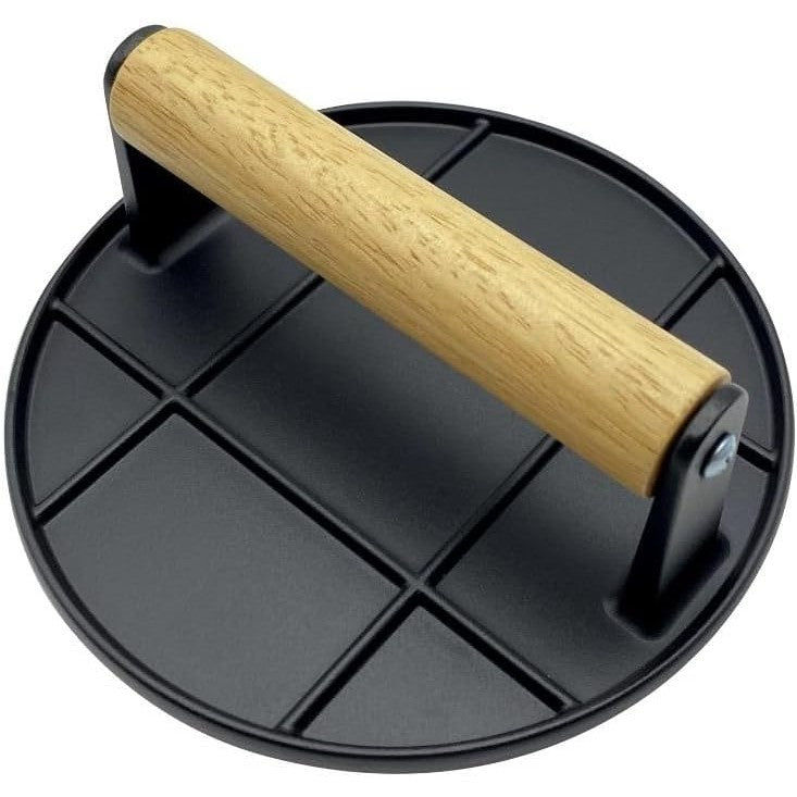 Presa Manuala pentru Carne, din Aliaj de Aluminiu, Maner din Lemn, Presa pentru Burgeri, Usor de Curatat si Folosit, Rotunda, 16x16x6 cm, Neagra