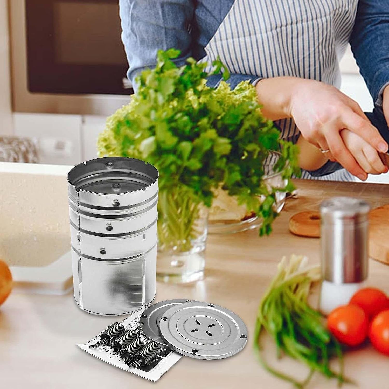 Presa din inox pentru preparat sunca presata, cu capac, dimensiune reglabila in 3 trepte, 15 x 15 x 18 cm, argintiu