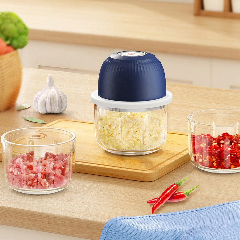Tocator Electric pentru Bucatarie, Model Presa Electrica pentru Legume Fructe Carne Umpluturi Sosuri, Otel Inoxidabil, 14 x 10.5 x 10.5 cm, 350 ml, Albastru Inchis