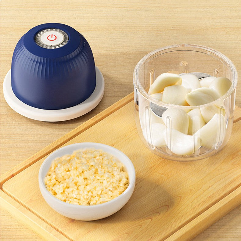 Tocator Electric pentru Bucatarie, Model Presa Electrica pentru Legume Fructe Carne Umpluturi Sosuri, Otel Inoxidabil, 14 x 10.5 x 10.5 cm, 350 ml, Albastru Inchis