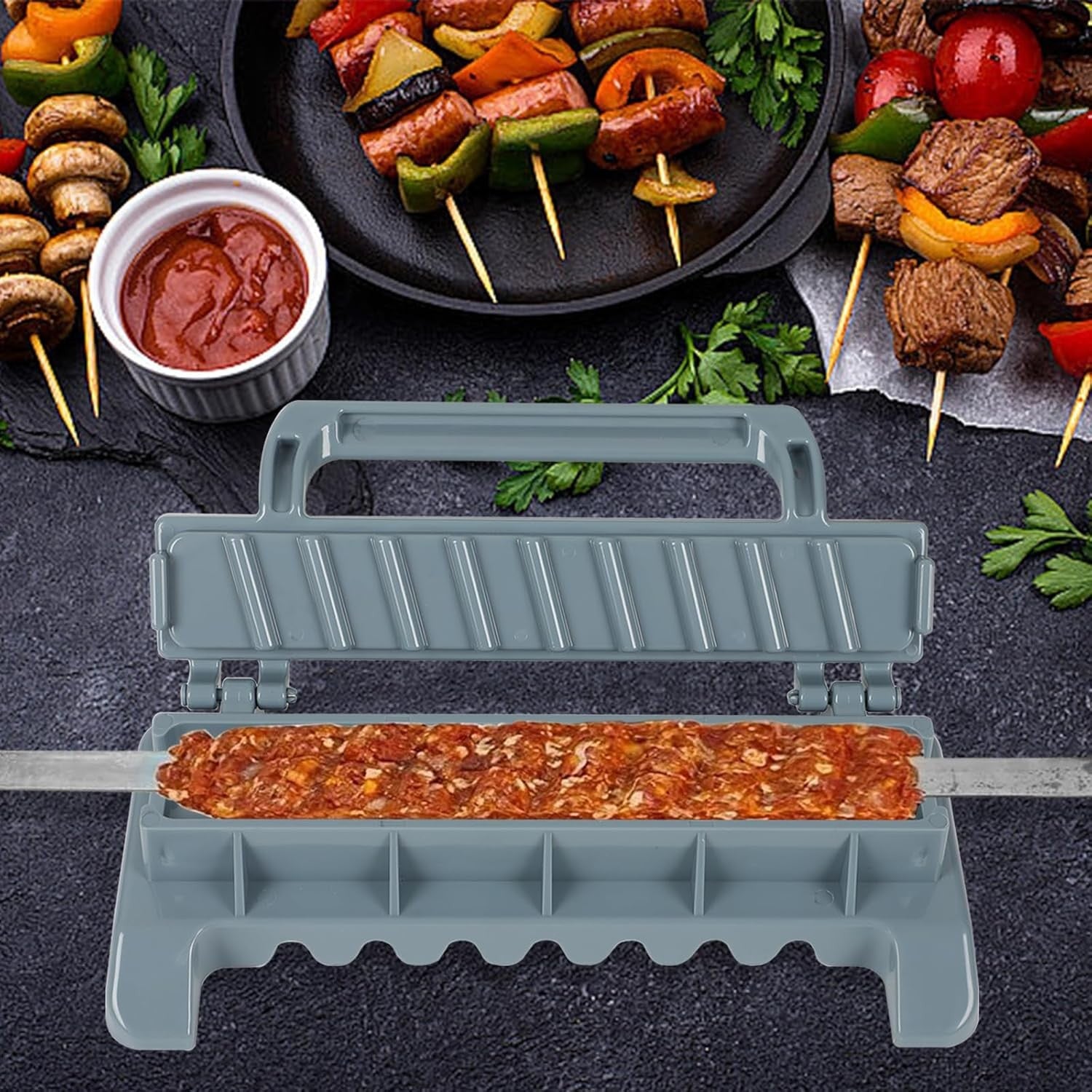 Presa pentru Carne, pentru Kebab, cu Maner, din ABS, 29 x 7.5 x 2.6 cm, Gri