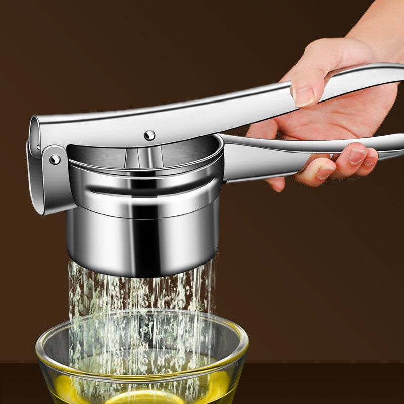 Presa Storcator pentru Fructe si Legume, Zdrobitor Manual, Inox, 3 Discuri Interschimbabile, Usor de Stors si de Curatat, Ergonomic, 26.5 x 9.8 x 9.5 cm Argintiu