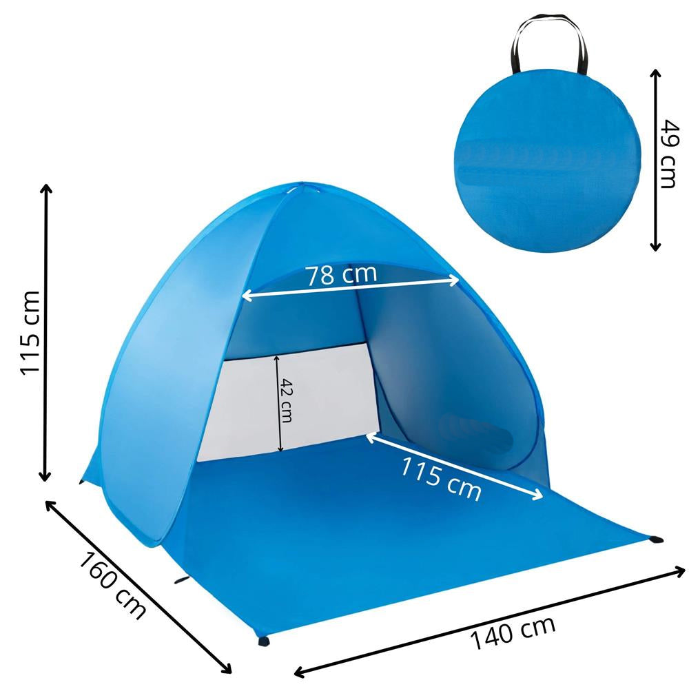 Cort plaja autoexpansibil POP-UP cu plasa ventilatie si protectie UV, 160x140x115 cm, albastru