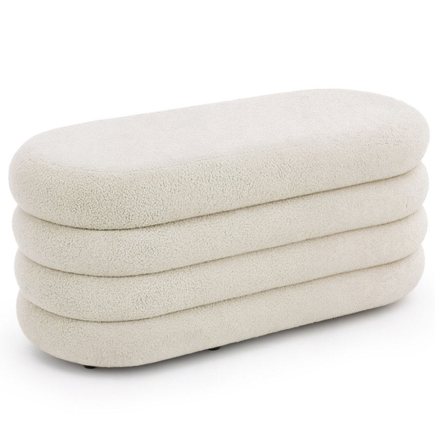 Taburet tapitat Puffo cu spatiu de depozitare, velur, 100x42x42 cm, crem