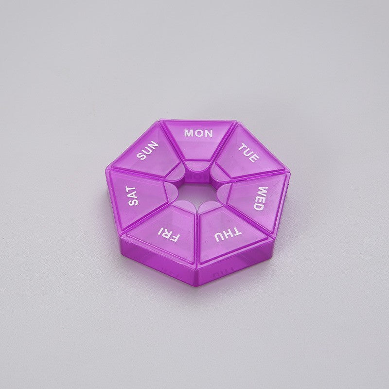 Cutie separator medicamente cu zilele saptamanii, Plastic, 7 compartimente, Mov