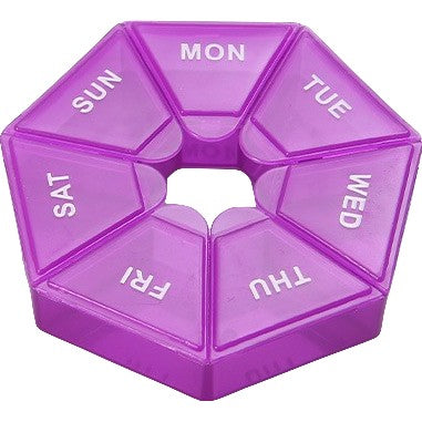 Cutie separator medicamente cu zilele saptamanii, Plastic, 7 compartimente, Mov