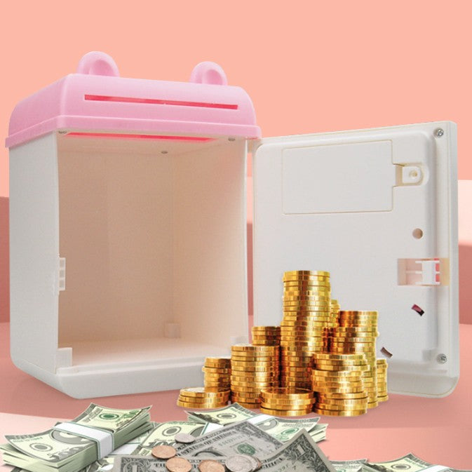 Pusculita pentru Fetite, Pusculita pentru Economii PIGGY BOX, Pusculita Simpla cu Key Access, 17 x 11.5 x 10 cm, 400 gr, Alb Roz