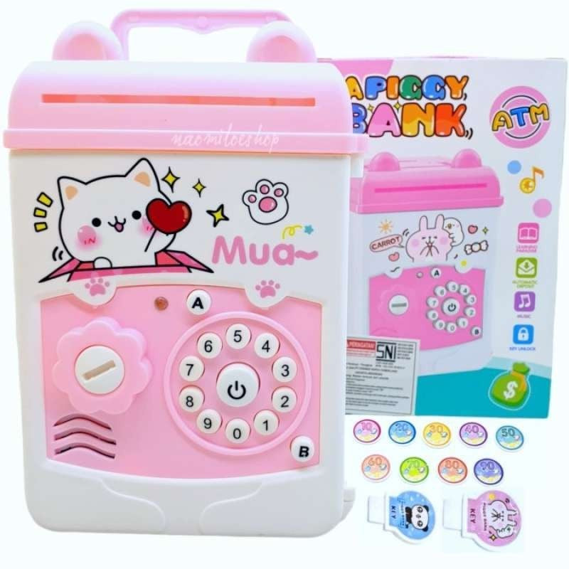 Pusculita pentru Fetite, Pusculita pentru Economii PIGGY BOX, Pusculita Simpla cu Key Access, 17 x 11.5 x 10 cm, 400 gr, Alb Roz