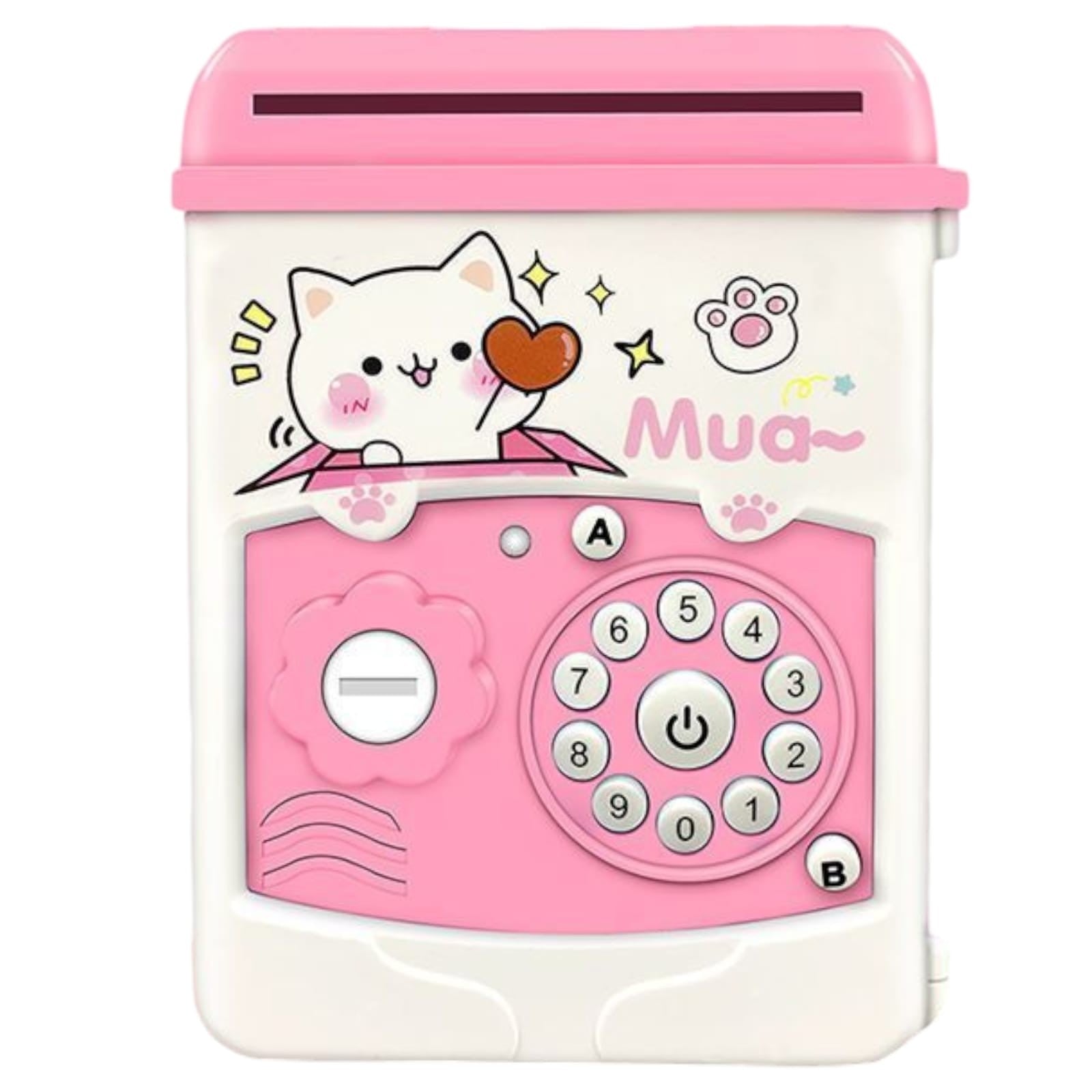 Pusculita pentru Fetite, Pusculita pentru Economii PIGGY BOX, Pusculita Simpla cu Key Access, 17 x 11.5 x 10 cm, 400 gr, Alb Roz
