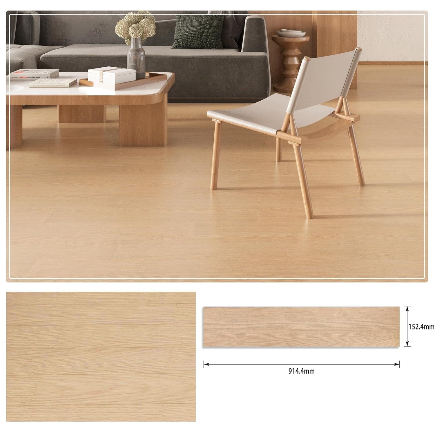 Set 36 Placi Autoadezive pentru Pardoseala, din PVC, Impermeabil, Ignifug, Usor de Curatat, Dimensiune Placa 91.44 x 15.24 cm, Grosime 1.5 mm, Acoperire 5 m2, Model 9, Bej