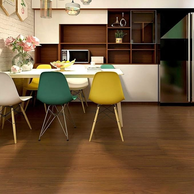 Set 36 Placi Autoadezive pentru Pardoseala, din PVC, Impermeabil, Ignifug, Usor de Curatat, Dimensiune Placa 91.44 x 15.24 cm, Grosime 1.5 mm, Acoperire 5 m2, Model 8, Caramiziu