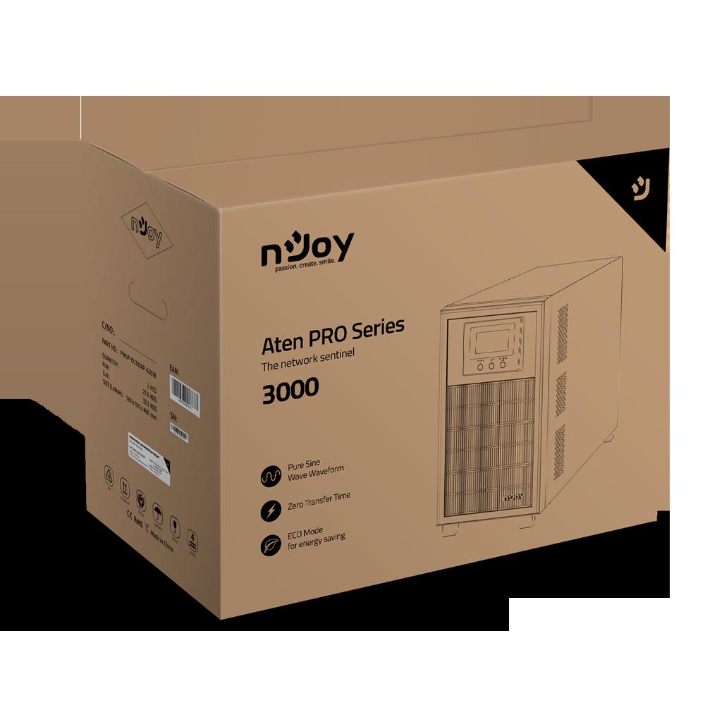 UPS NJOY, "ATEN PRO 3000", Online cu sinusoida pura, tower, 3000VA/2700W, AVR, Schuko x 4, 6 x baterie 12V/9Ah, display LCD, back-up 11 - 20 min., "PWUP-OL300AP-AZ01B"