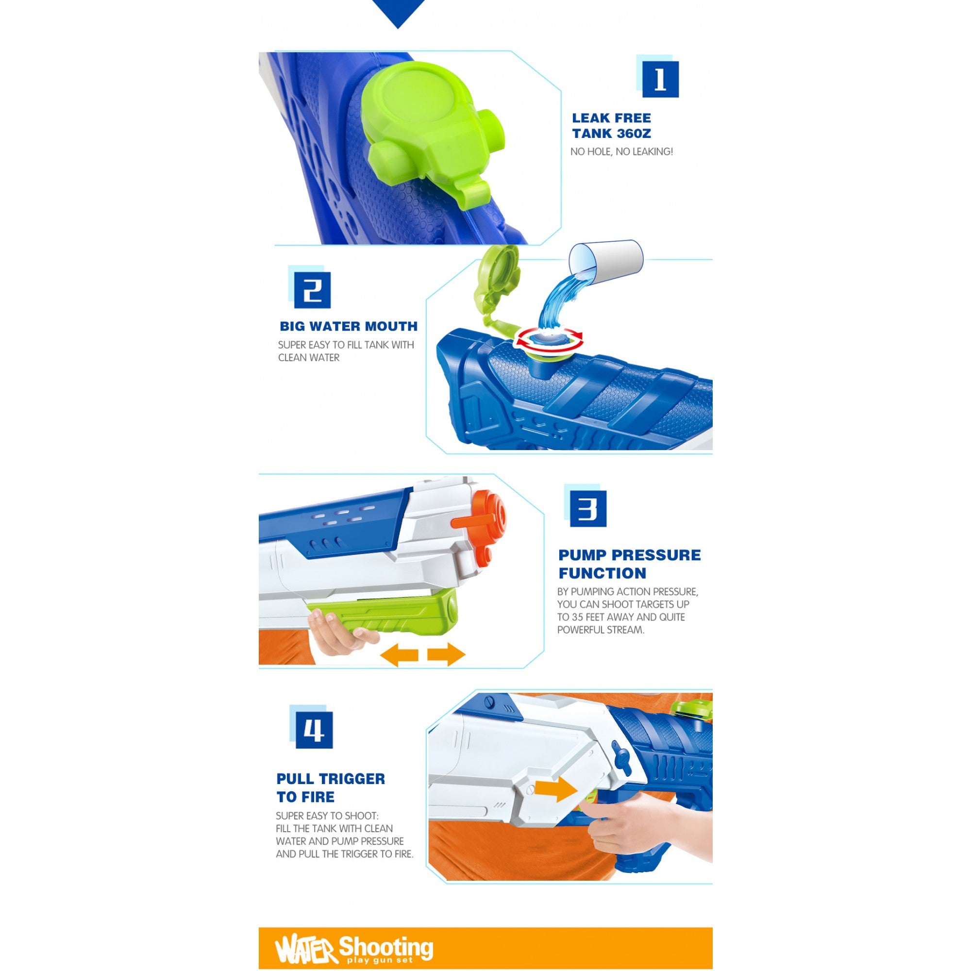 Pistol cu Apa pentru Copii, Rezervor, Pentru Piscina/Plaja, 6ani+, Multicolor, 1200ML