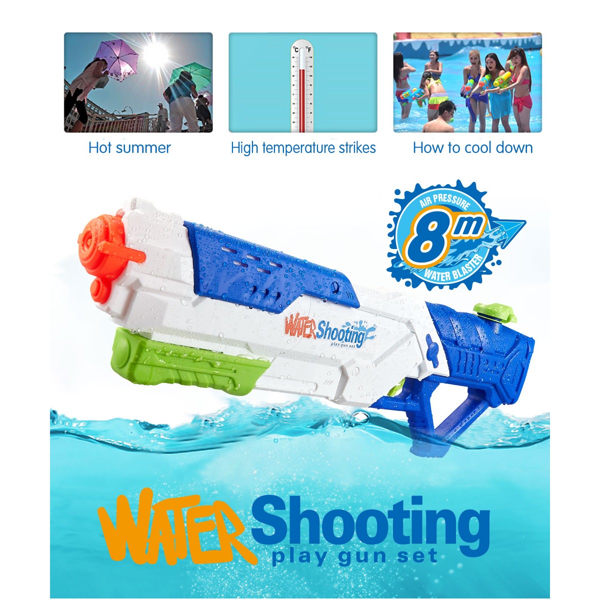 Pistol cu Apa pentru Copii, Rezervor, Pentru Piscina/Plaja, 6ani+, Multicolor, 1200ML