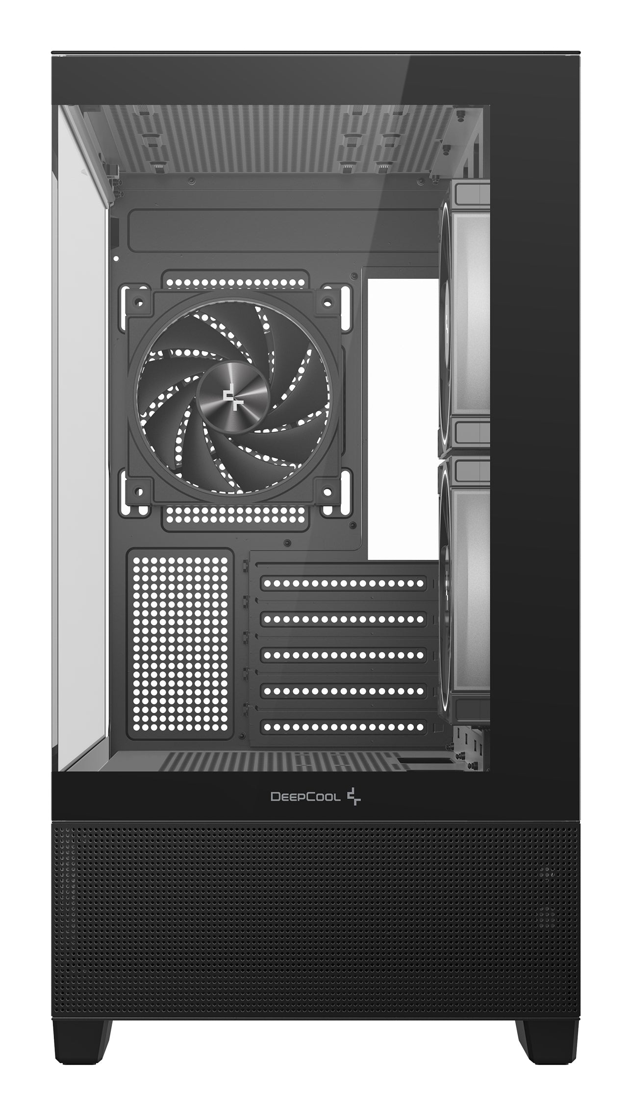 CARCASA DeepCool "CG380", middle tower, gaming, fara sursa, suporta 9xfan, 3xfan inclus, PSU shroud, USB Type-C x 2, USB 3.2 gen 1 x 2, audio+mic, 5 sloturi expansiune, negru, "R-CG380-BKAGM3-G"