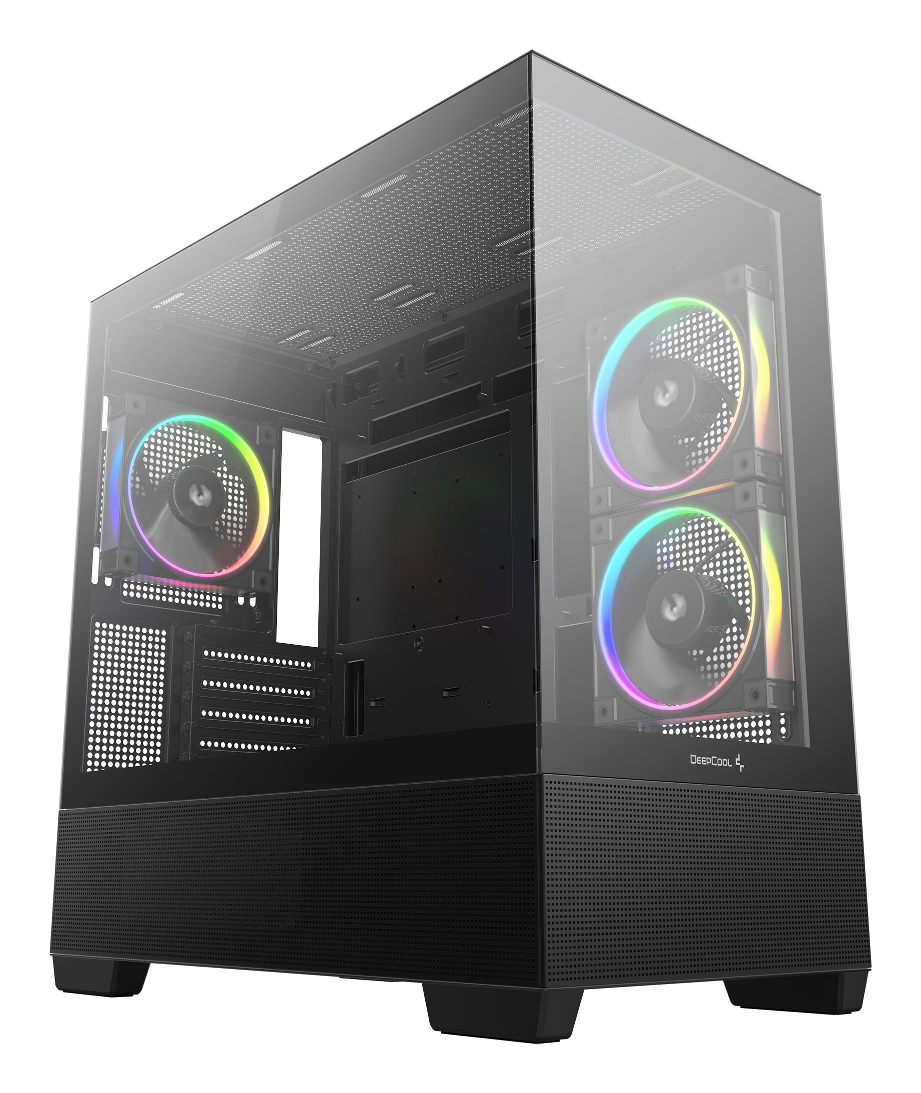 CARCASA DeepCool "CG380", middle tower, gaming, fara sursa, suporta 9xfan, 3xfan inclus, PSU shroud, USB Type-C x 2, USB 3.2 gen 1 x 2, audio+mic, 5 sloturi expansiune, negru, "R-CG380-BKAGM3-G"