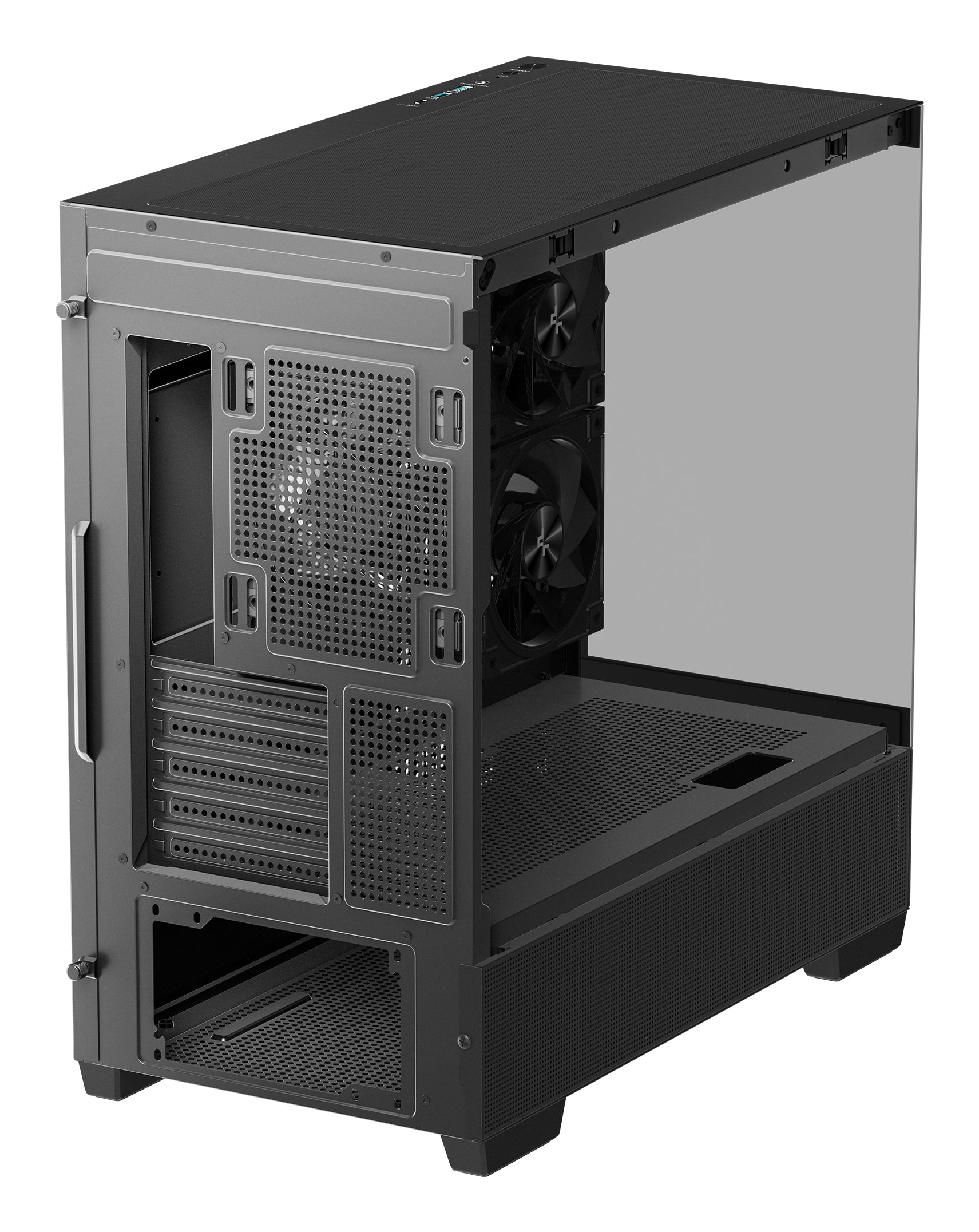 CARCASA DeepCool "CG380", middle tower, gaming, fara sursa, suporta 9xfan, 3xfan inclus, PSU shroud, USB Type-C x 2, USB 3.2 gen 1 x 2, audio+mic, 5 sloturi expansiune, negru, "R-CG380-BKAGM3-G"