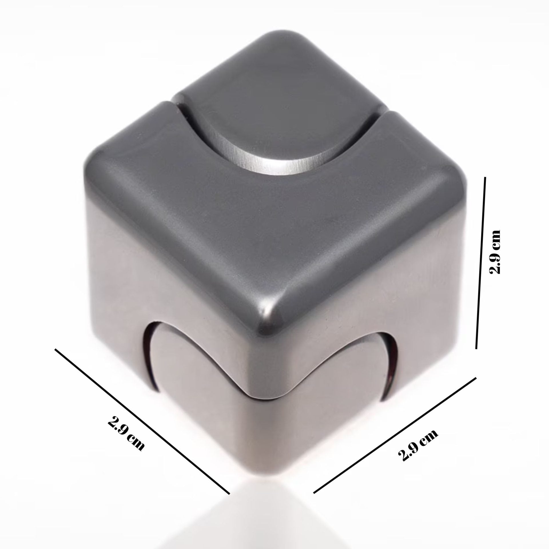 Jucarie Antistres Fidget Spinner, Tip Cub, Metalic 2-in-1, Silentios, Transformabil, Rulment Premium, Inox, Gadget pentru Birou, 2.9 x 2.9 cm, Gri inchis