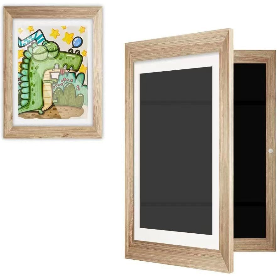 Rama Foto din Lemn, cu Spatiu Pentru Depozitare, Pentru Desene si Picturi A4, Sticla Securizata, Rama MDF, Maro