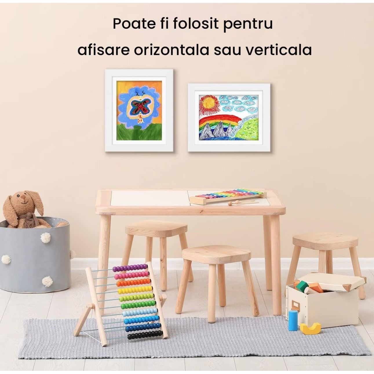 Rama Foto din Lemn, cu Spatiu Pentru Depozitare, Pentru Desene si Picturi A4, Sticla Securizata, Rama MDF, Alb
