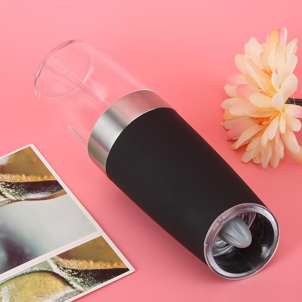 Rasnita Electrica Sare si Piper, cu Camera Depozitare Transparenta, Macinare, Functionare pe Baterii, cu Lumina, ABS, 20x6.5 cm, Negru/Transparent