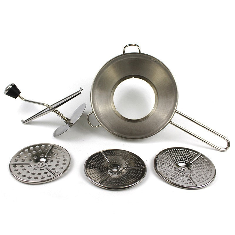 Rasnita Manuala pentru Fructe, din Otel Inoxidabil, Macinare Alimentelor pentru Bebelusi, 3 Discuri de Macinat, Presa, pentru Tocat Cartofi, 19x20x33 cm, Argintiu