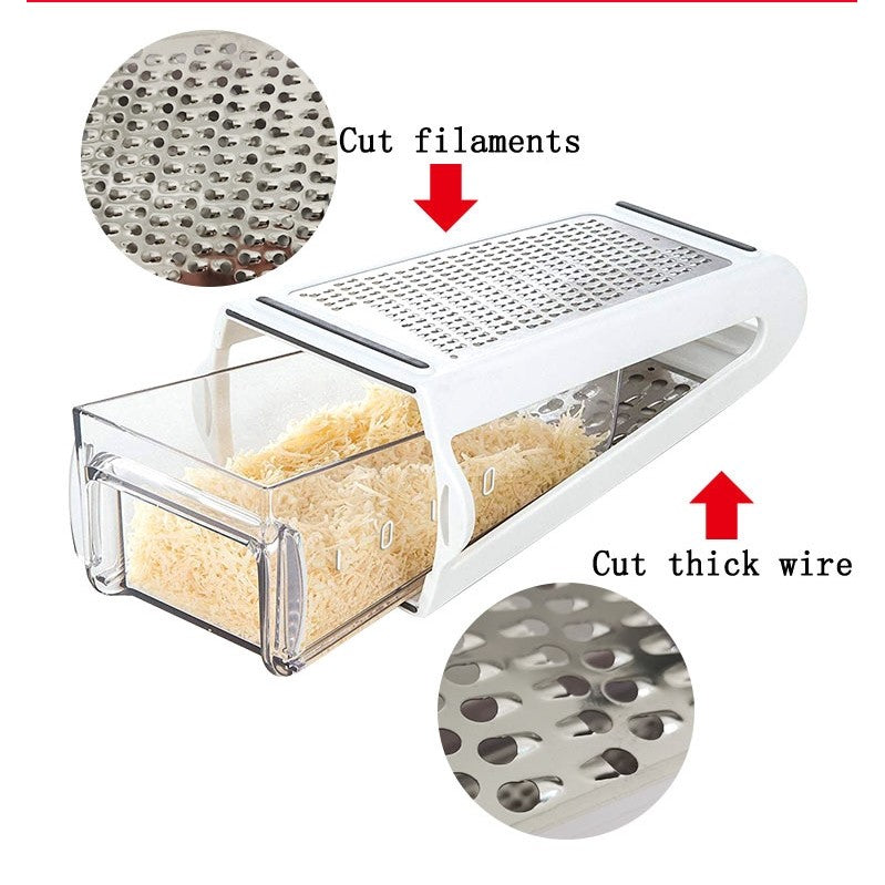 Razatoare de bucatarie cu cutie colectoare doua tipuri de lame, carcasa inox si ABS, design practic, alb